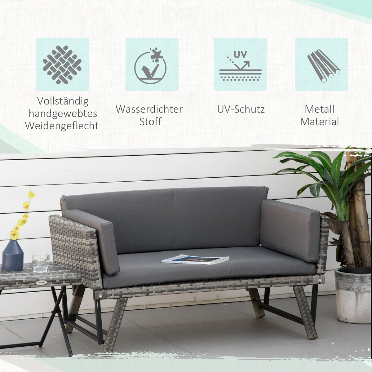 2-Sitzer Gartensofa mit klappbaren Armlehnen