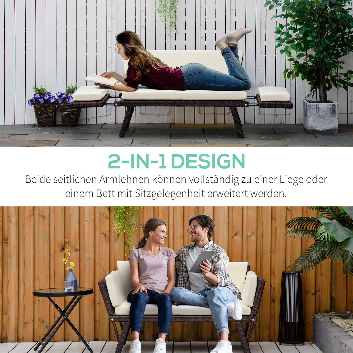 2-Sitzer Gartensofa mit klappbaren Armlehnen
