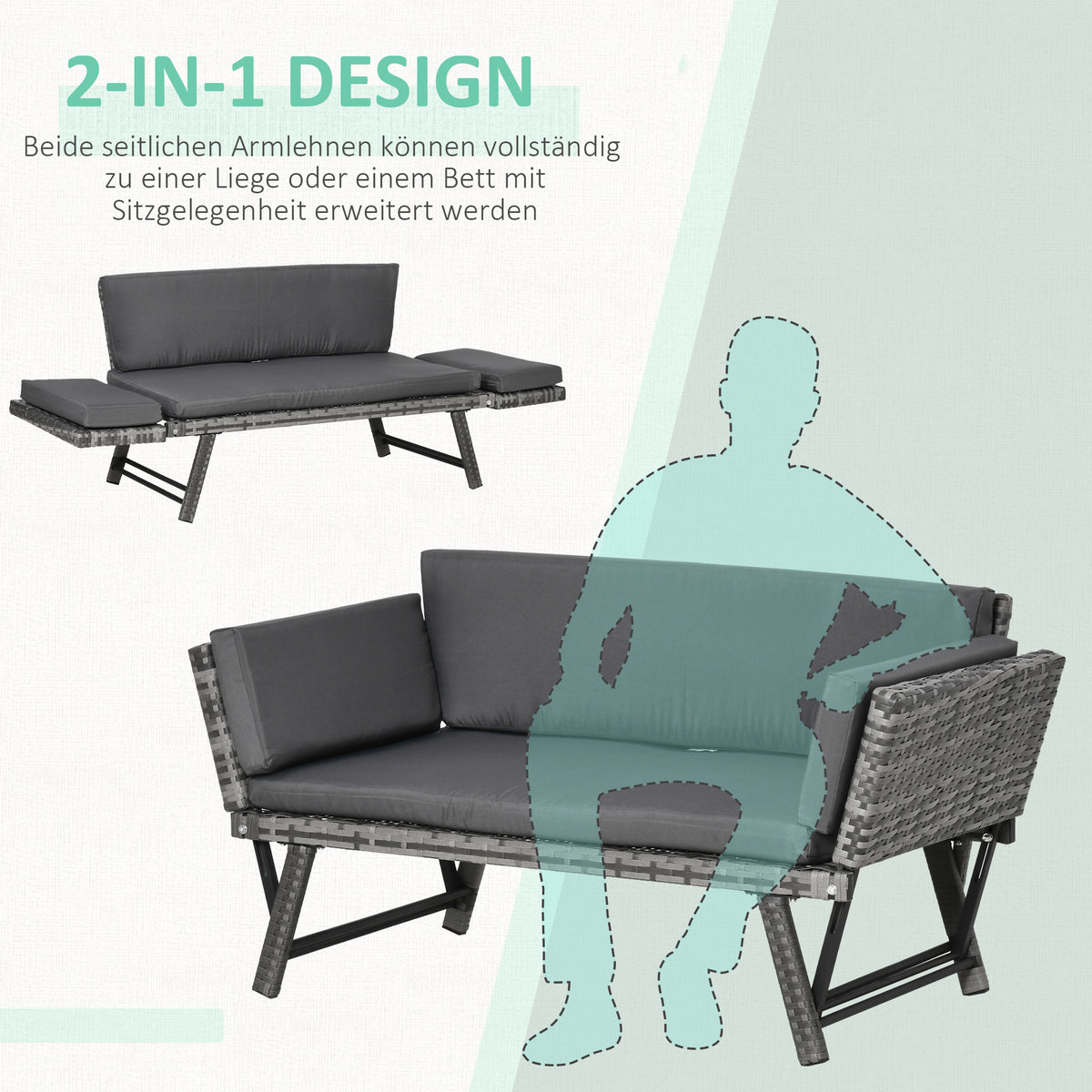 2-Sitzer Gartensofa mit klappbaren Armlehnen
