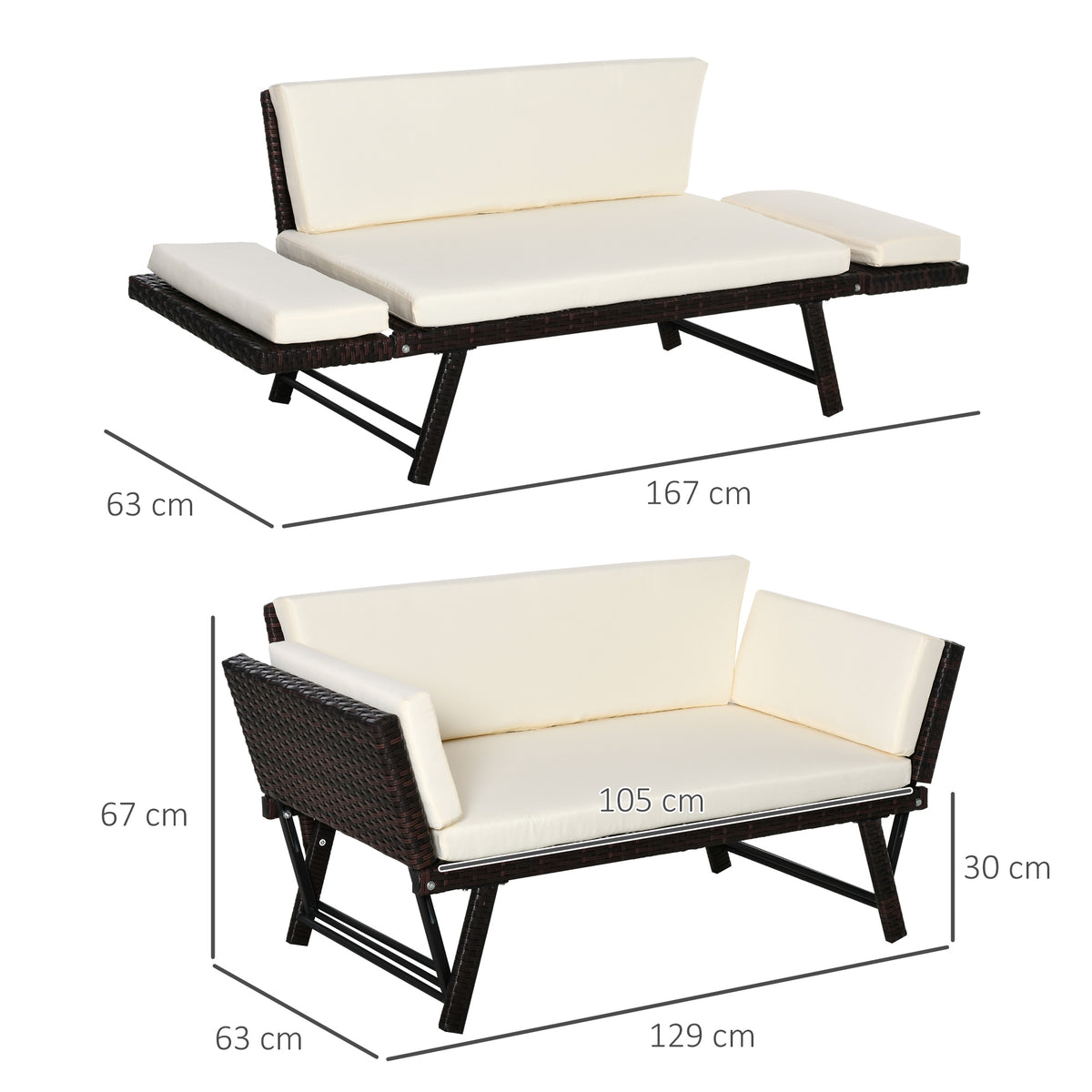 2-Sitzer Gartensofa mit klappbaren Armlehnen