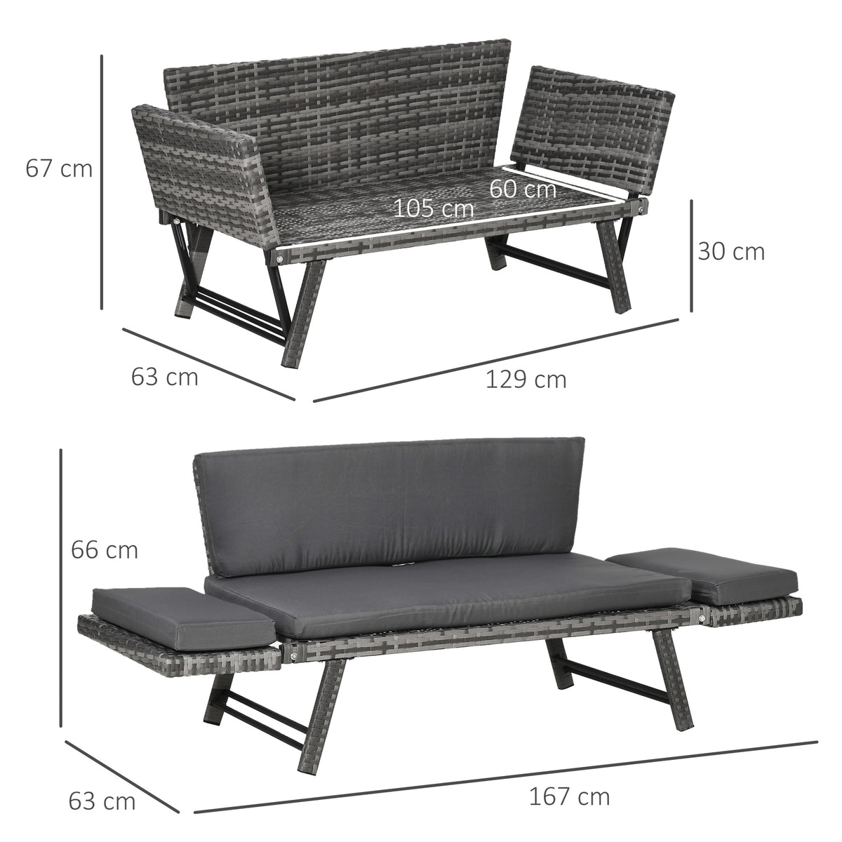 2-Sitzer Gartensofa mit klappbaren Armlehnen