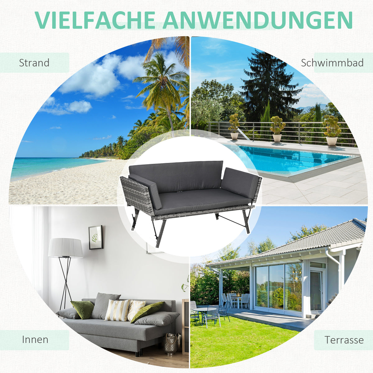 2-Sitzer Gartensofa mit klappbaren Armlehnen