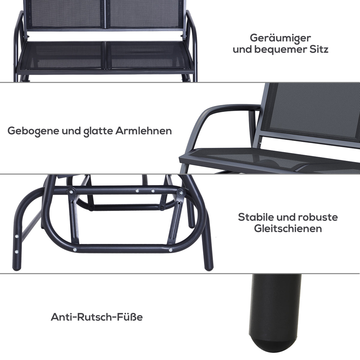 Garten-Schaukelbank für zwei Personen aus Metall