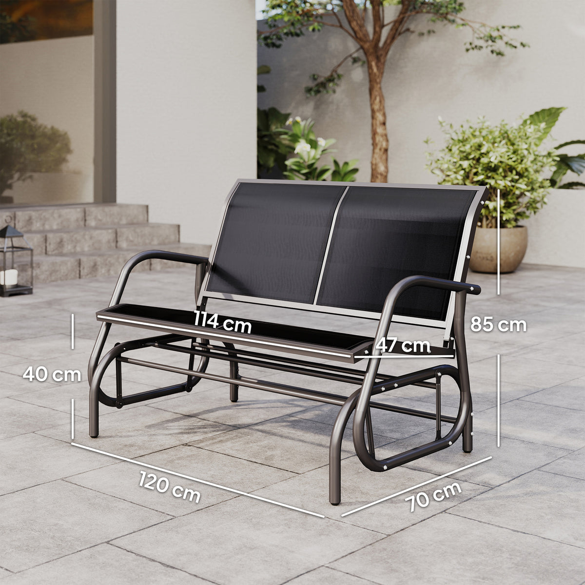 Garten-Schaukelbank für zwei Personen aus Metall