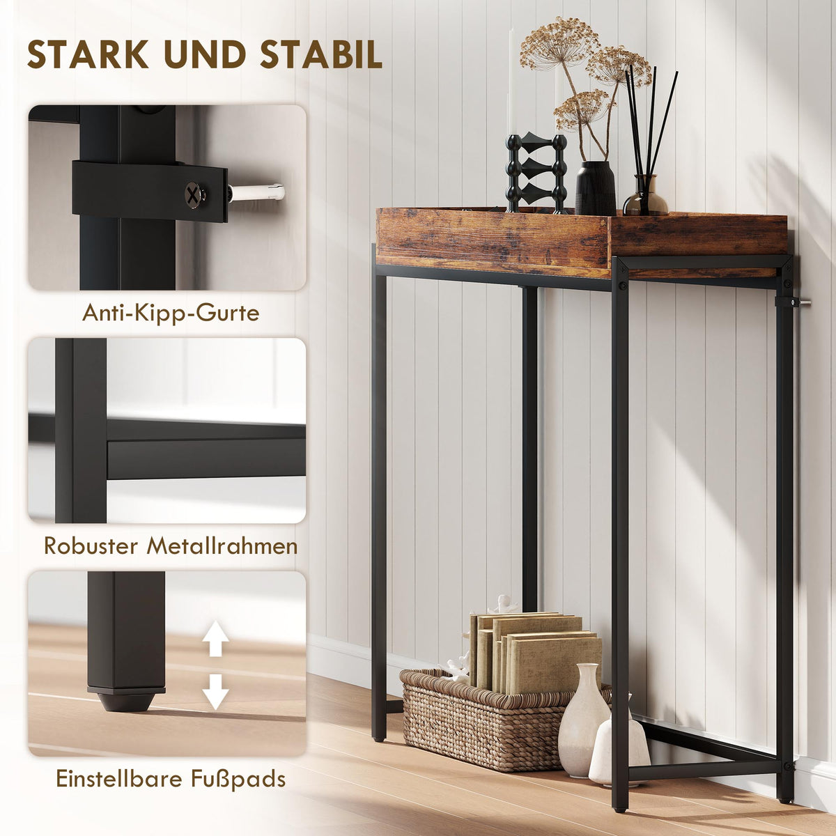 Schmaler Konsolentisch mit Metallgestell