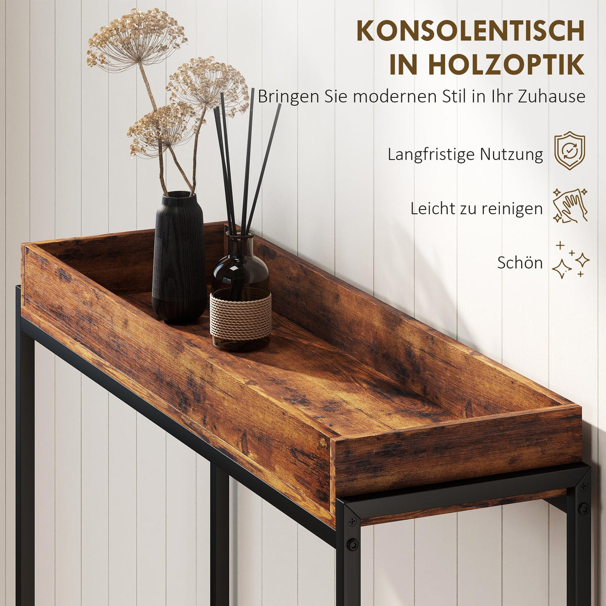 Schmaler Konsolentisch mit Metallgestell