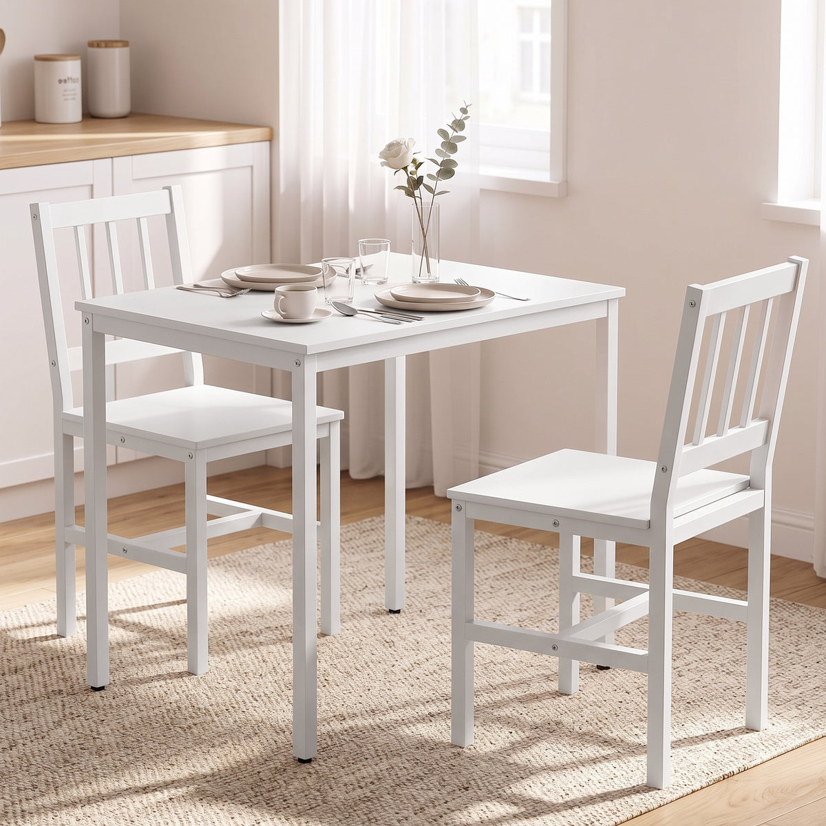 3-teiliges Essgruppen-Set mit Tisch und 2 Stühlen