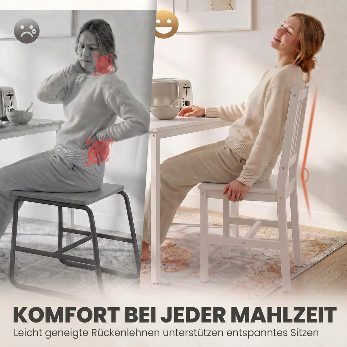 3-teiliges Essgruppen-Set mit Tisch und 2 Stühlen