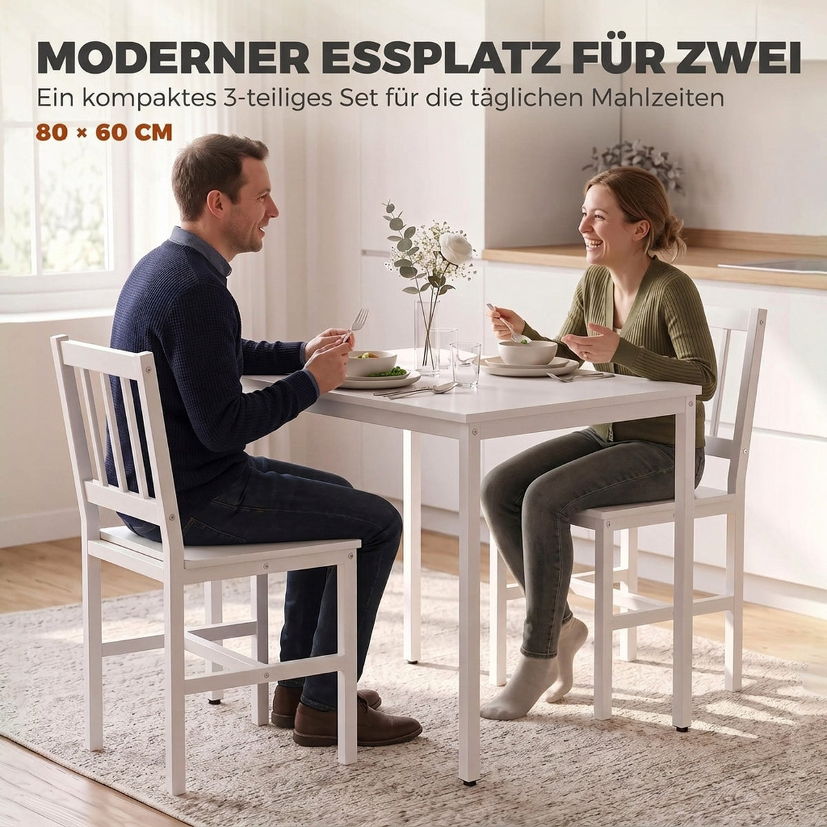3-teiliges Essgruppen-Set mit Tisch und 2 Stühlen