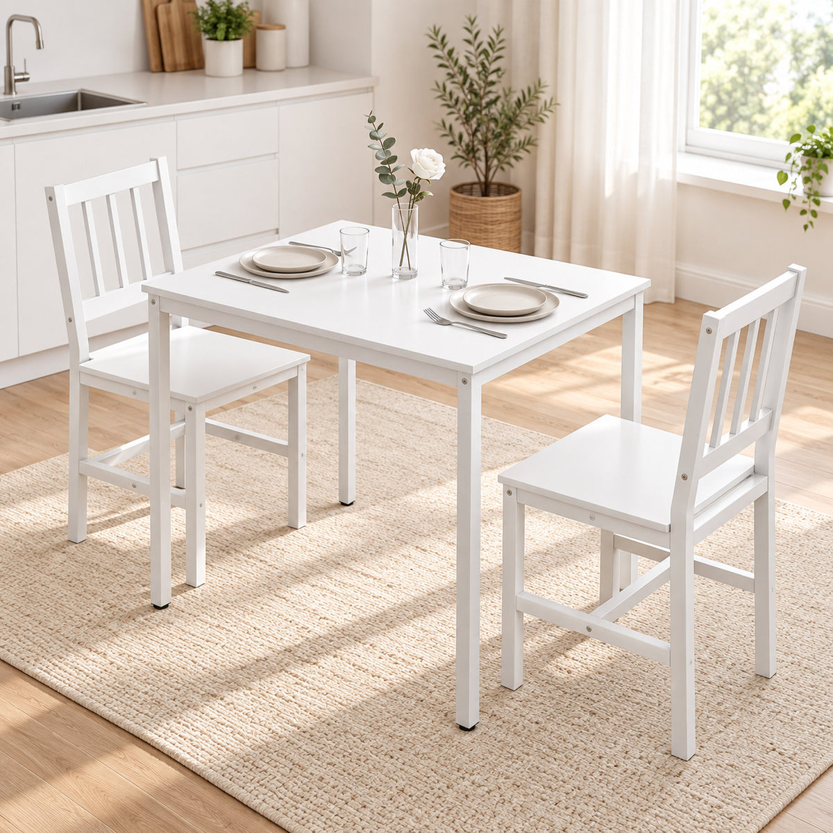 3-teiliges Essgruppen-Set mit Tisch und 2 Stühlen
