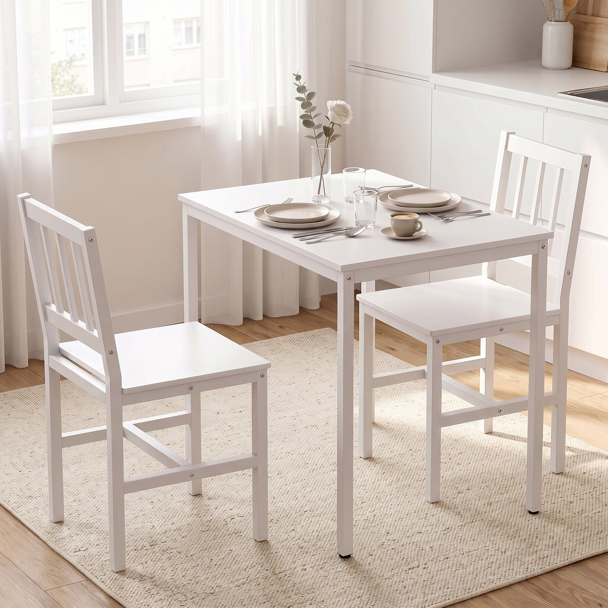 3-teiliges Essgruppen-Set mit Tisch und 2 Stühlen