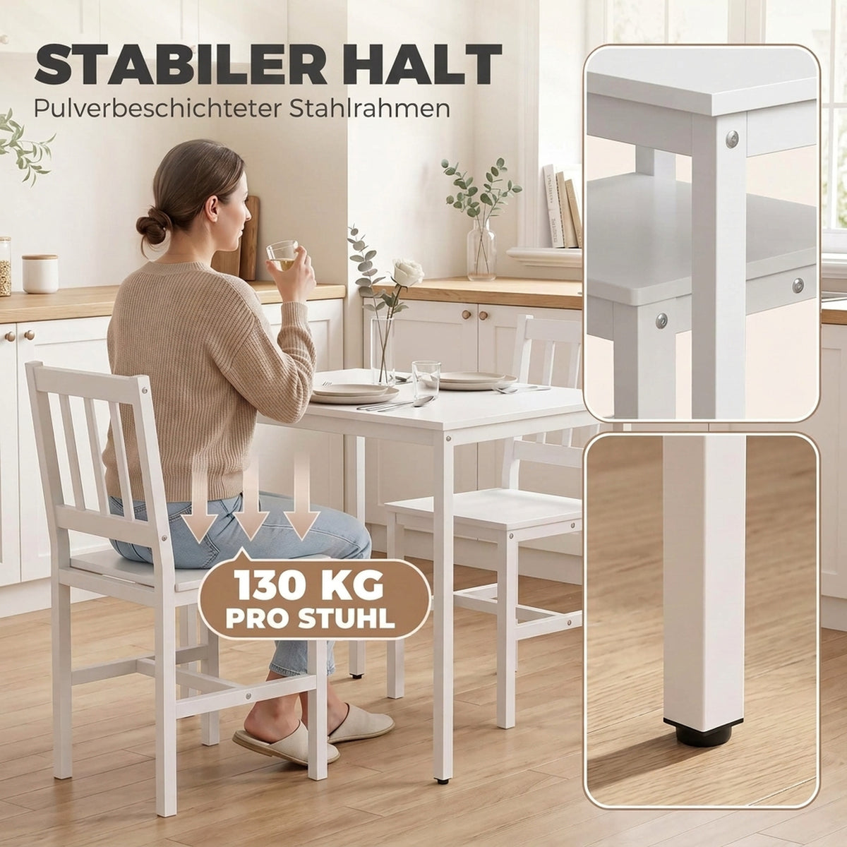 3-teiliges Essgruppen-Set mit Tisch und 2 Stühlen