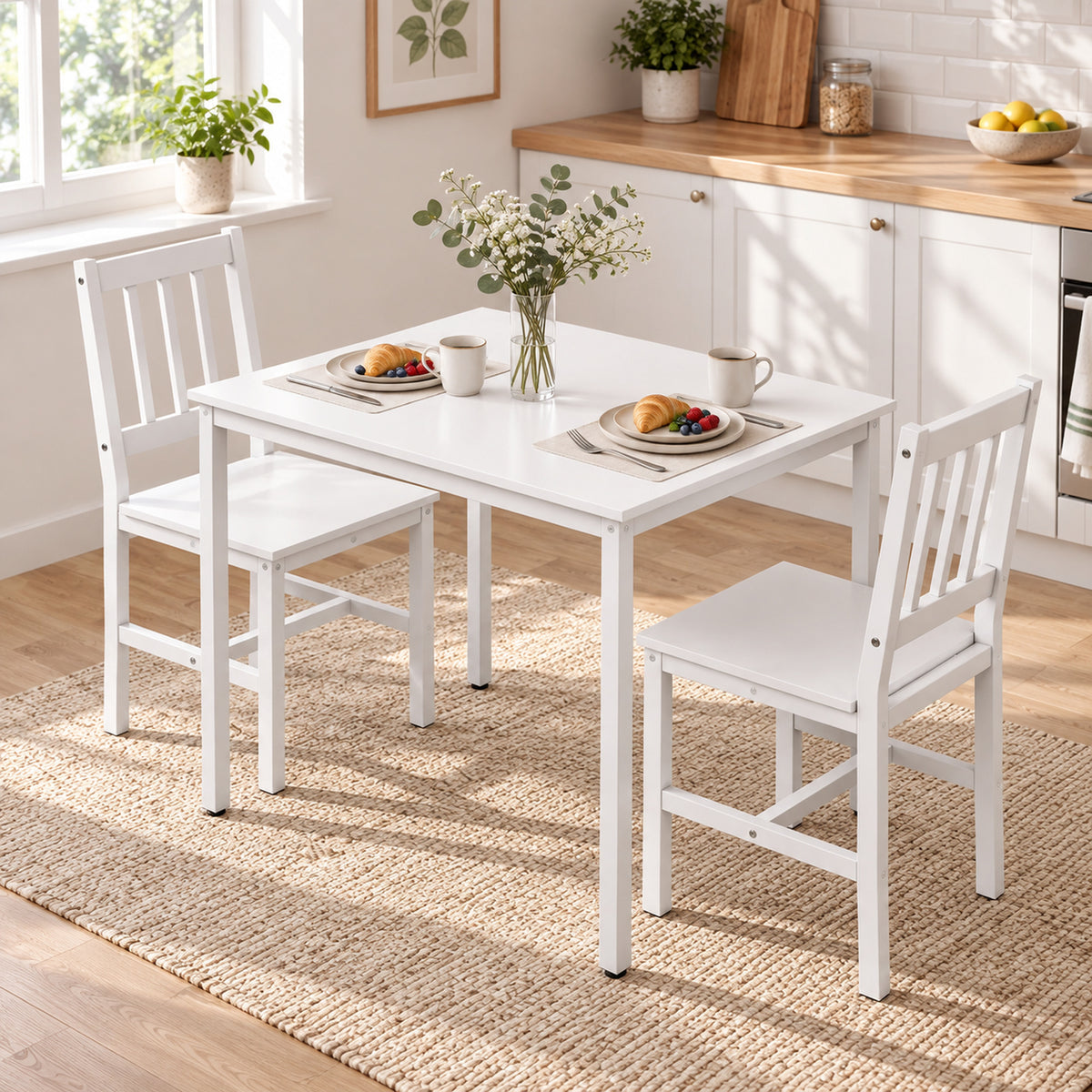 3-teiliges Essgruppen-Set mit Tisch und 2 Stühlen