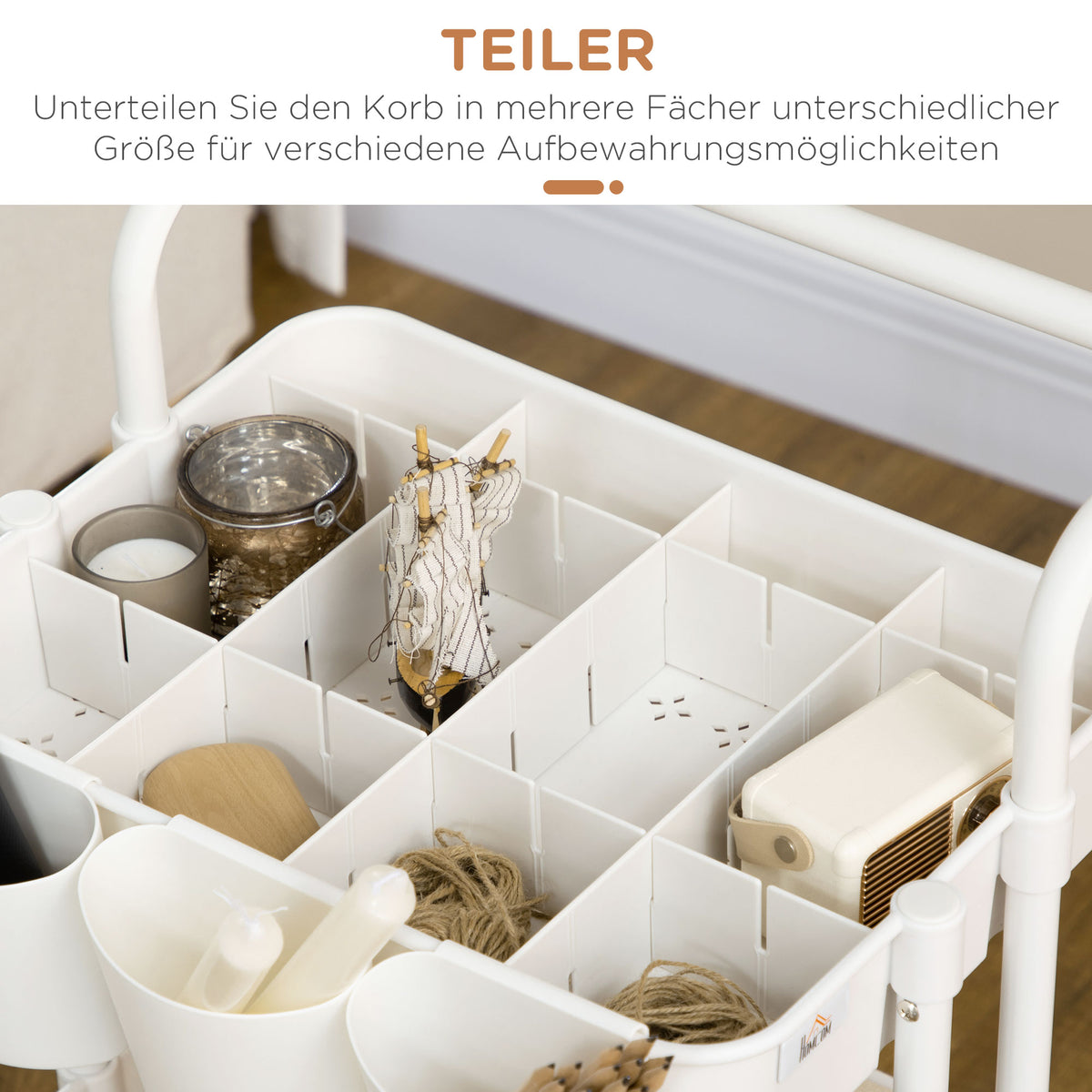Rollwagen mit 3 Körben, Hängeboxen und Haken