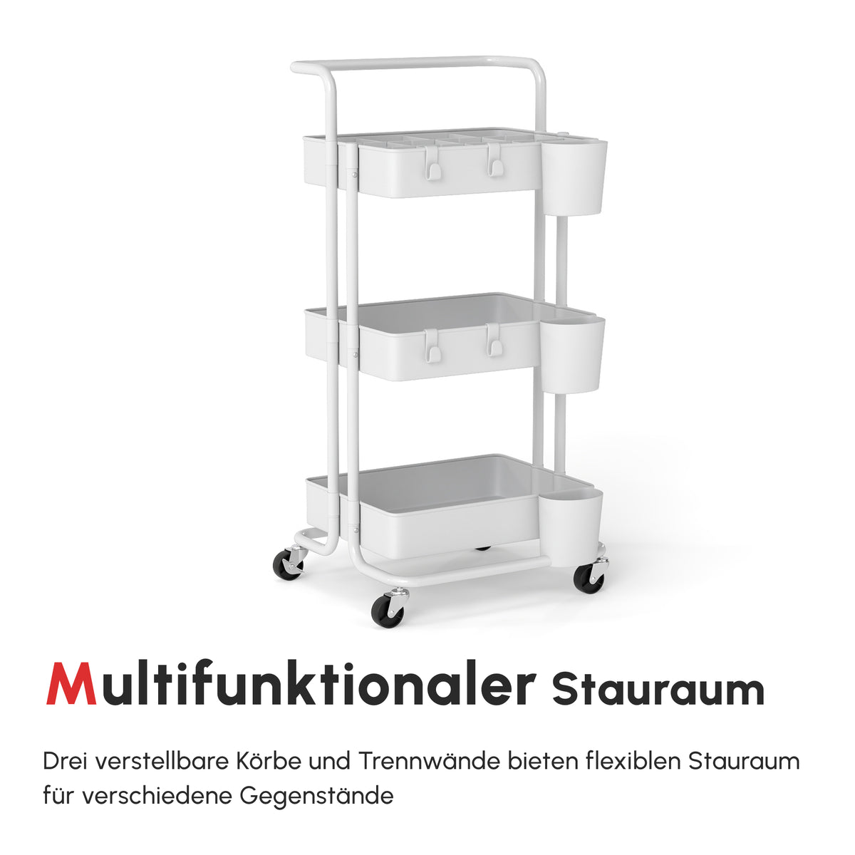 Rollwagen mit 3 Körben, Hängeboxen und Haken