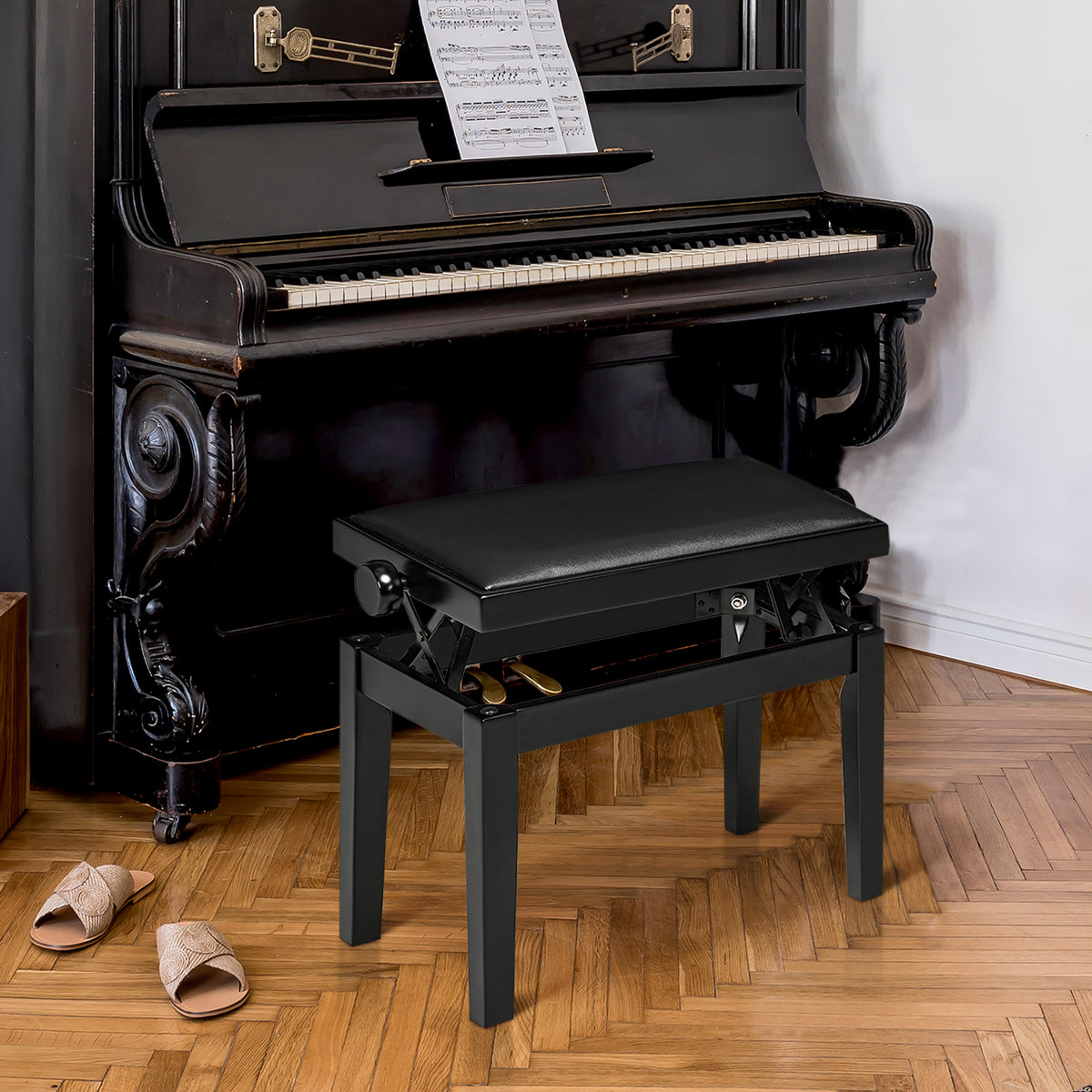 Gepolsterte Klavierbank mit Kunstlederbezug