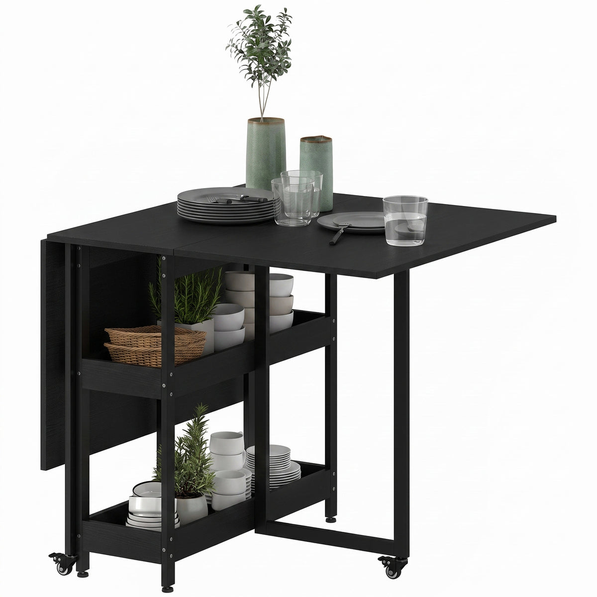 Klappbarer Esstisch mit ausziehbaren Tischplatten
