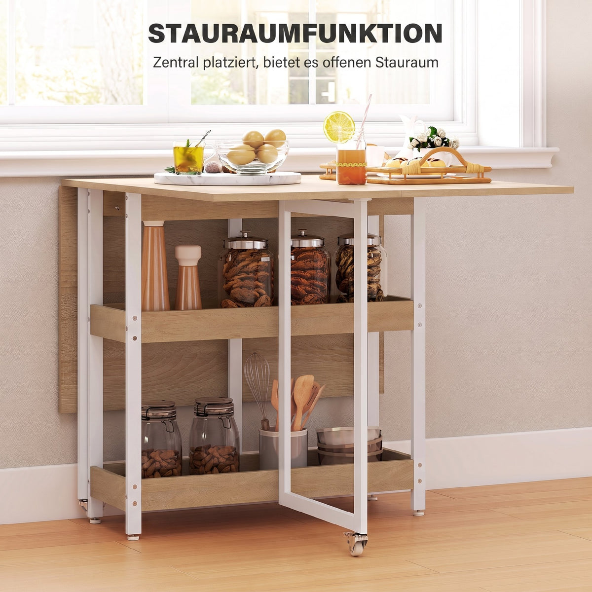 Klappbarer Esstisch mit ausziehbaren Tischplatten