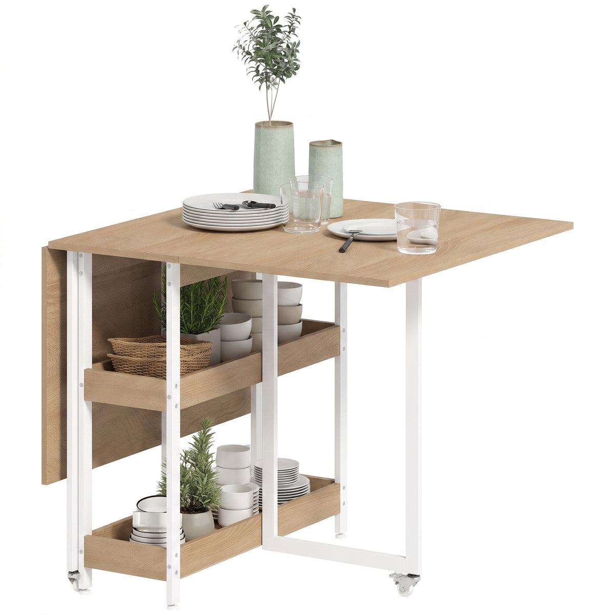 Klappbarer Esstisch mit ausziehbaren Tischplatten