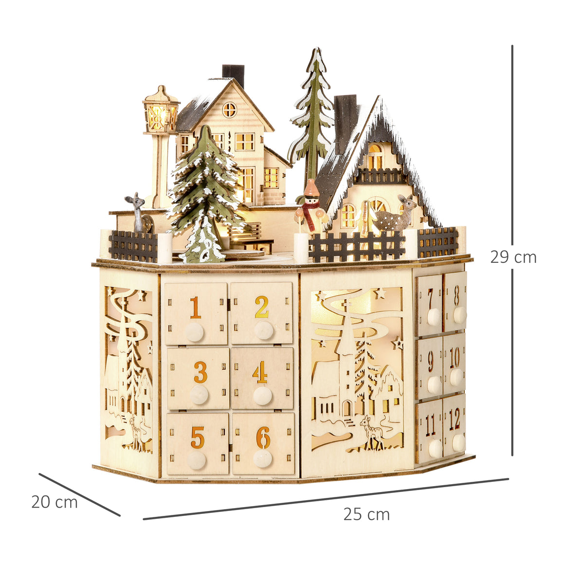 Adventskalender mit 24 Schubladen und LED-Licht