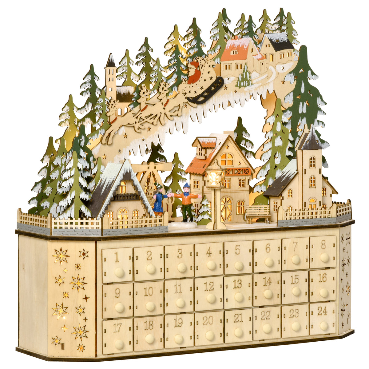 Adventskalender mit 24 Schubladen und LED-Licht