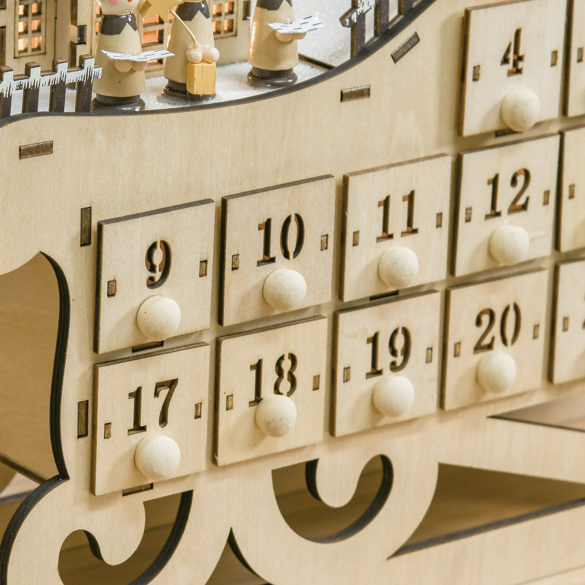 Adventskalender mit 24 Schubladen und LED-Licht