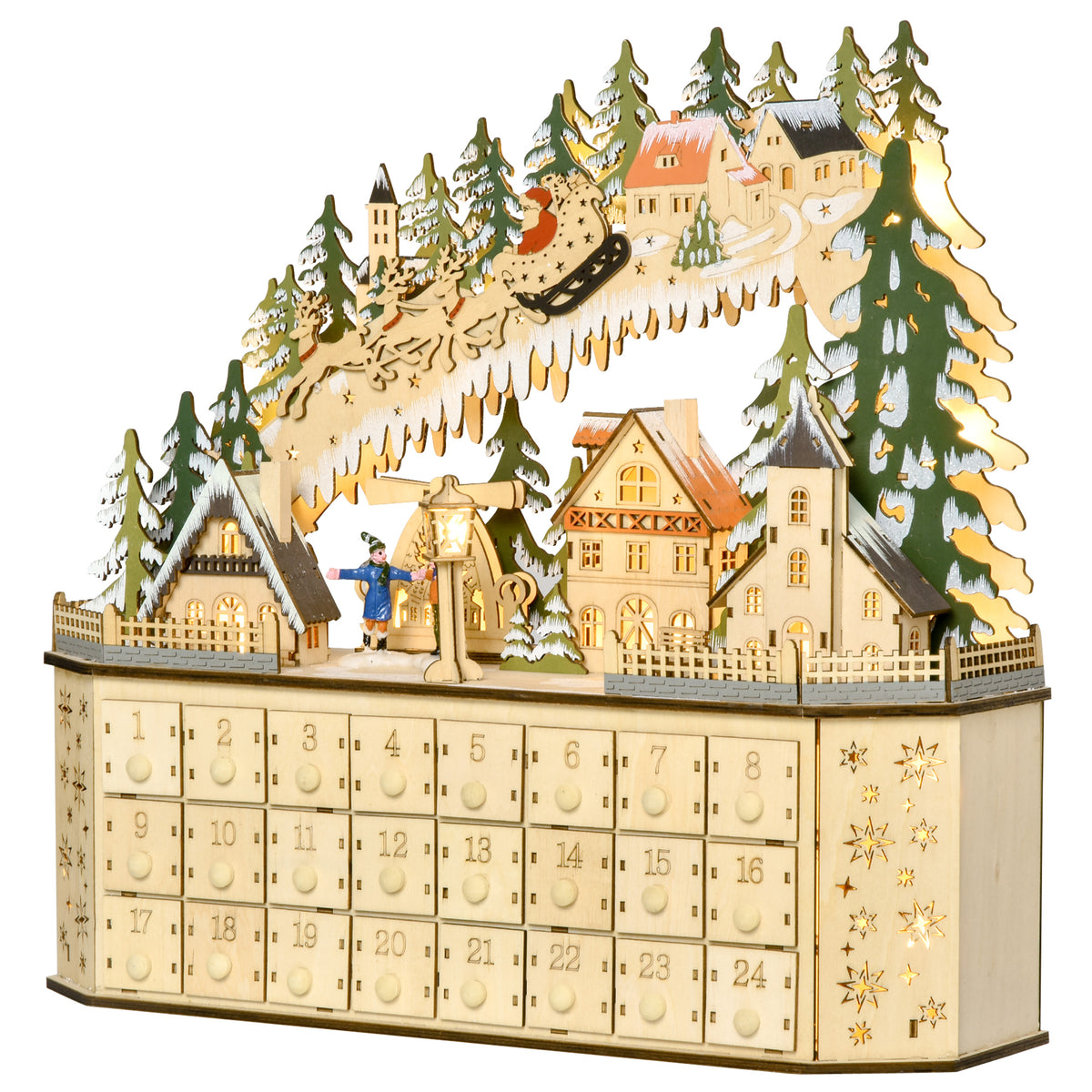 Adventskalender mit 24 Schubladen und LED-Licht
