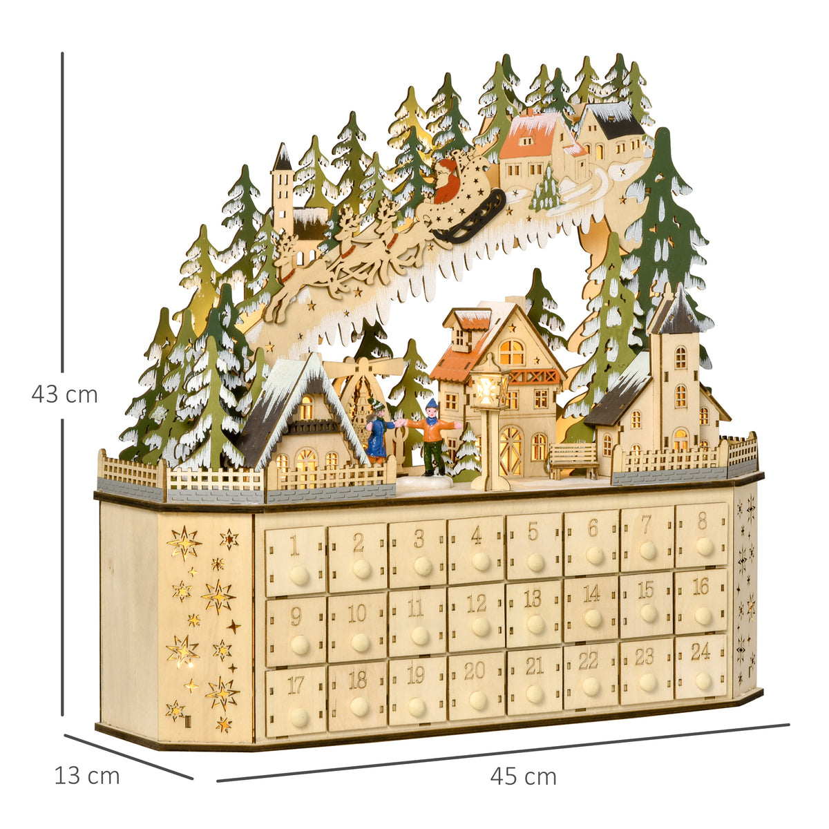 Adventskalender mit 24 Schubladen und LED-Licht