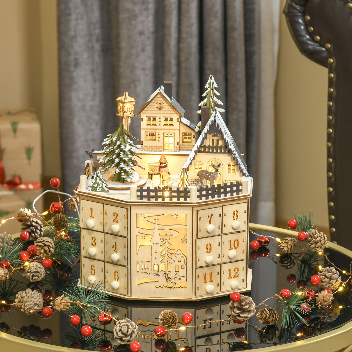 Adventskalender mit 24 Schubladen und LED-Licht