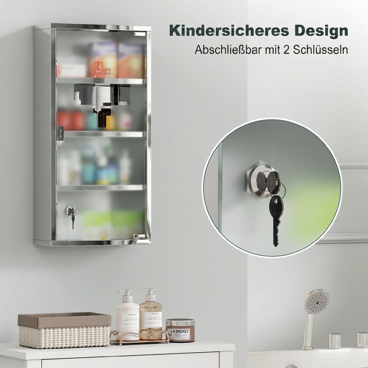 Medizinschrank abschließbar mit mehreren Fächern