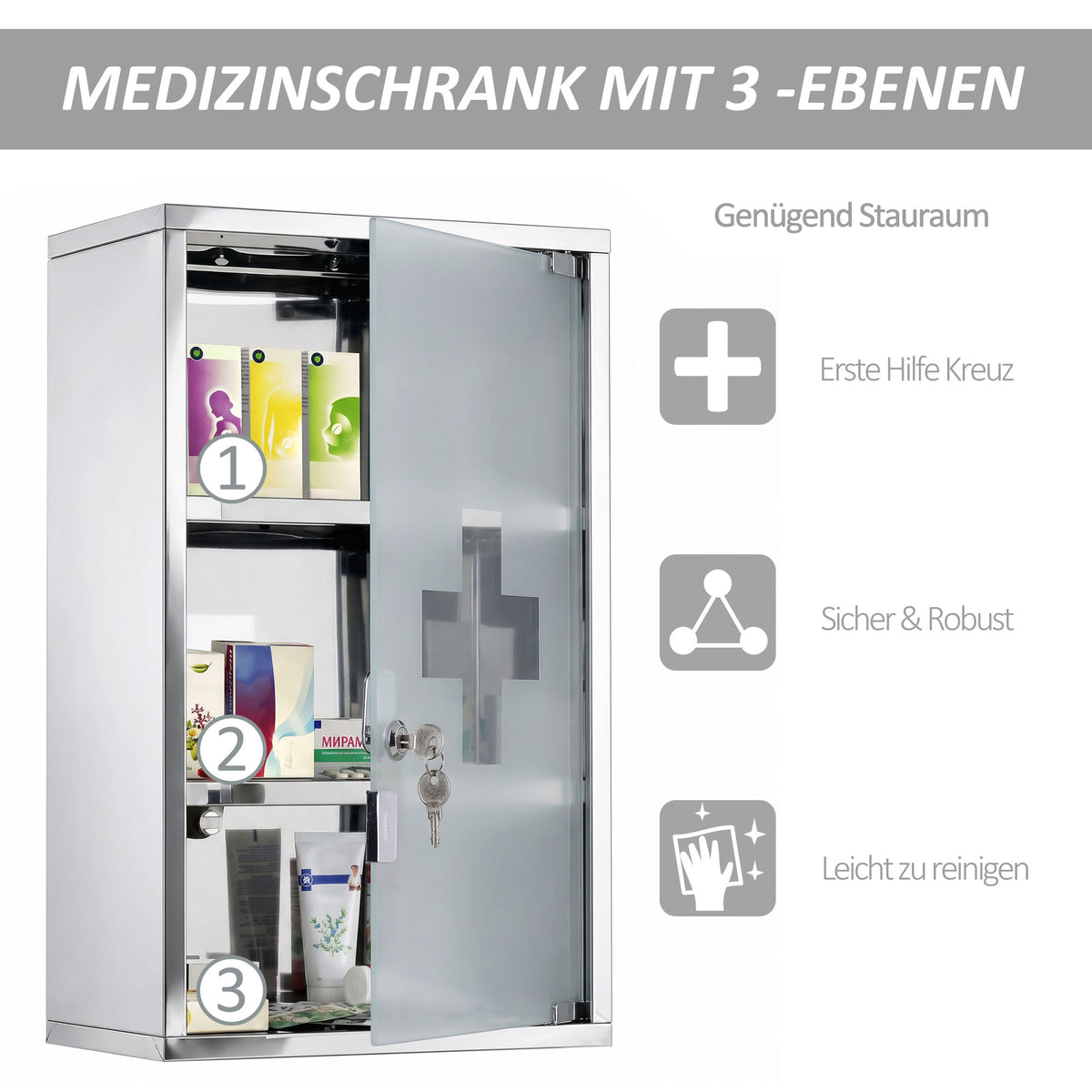 Medizinschrank abschließbar mit mehreren Fächern