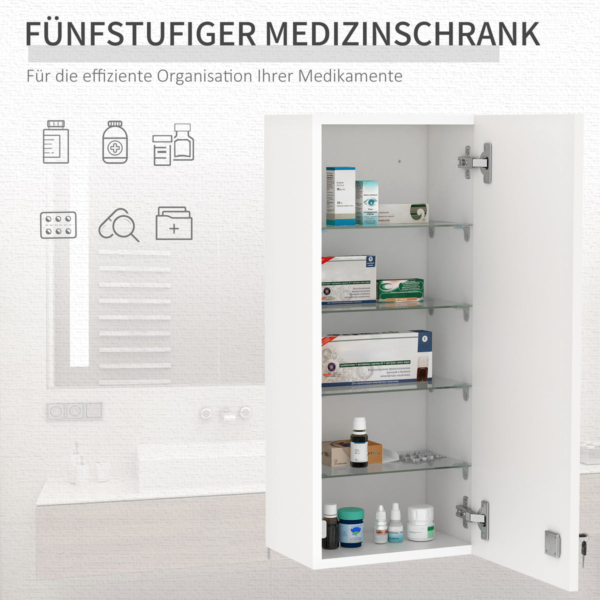 Medizinschrank abschließbar mit mehreren Fächern