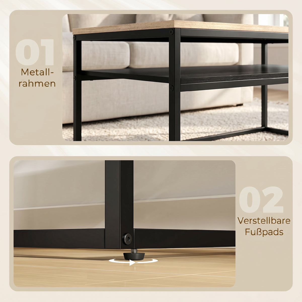 Couchtisch mit Ablage im Industrial-Stil