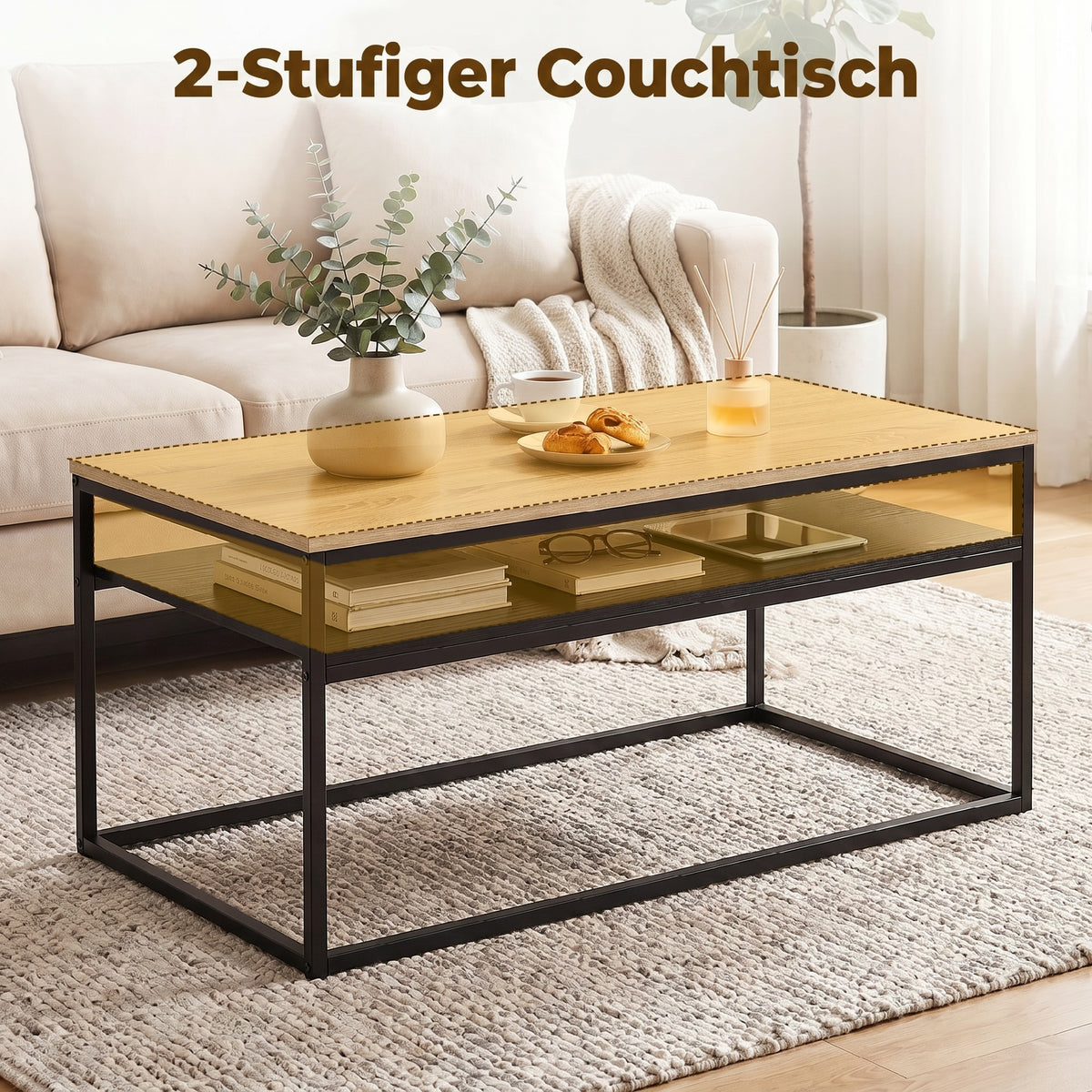 Couchtisch mit Ablage im Industrial-Stil
