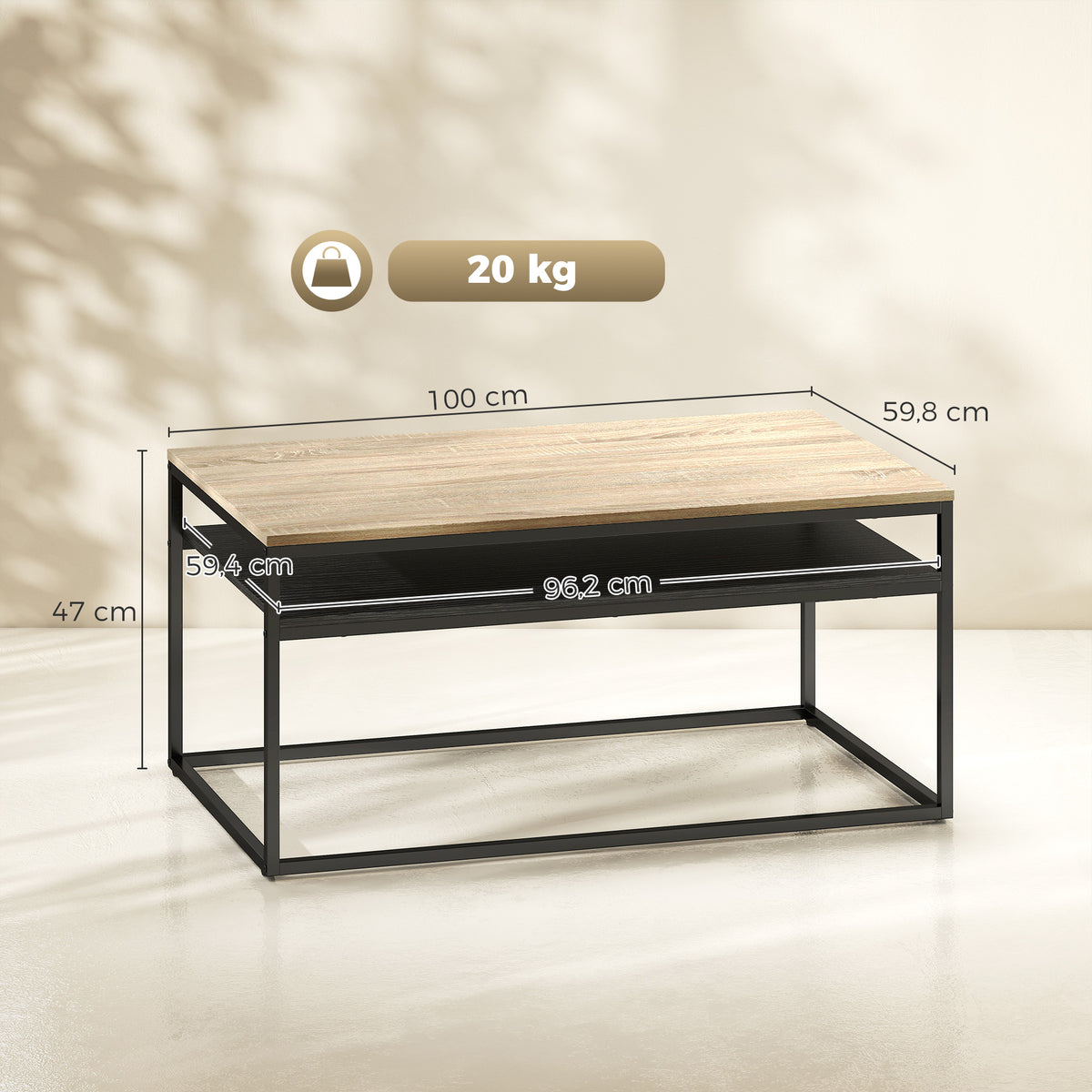 Couchtisch mit Ablage im Industrial-Stil