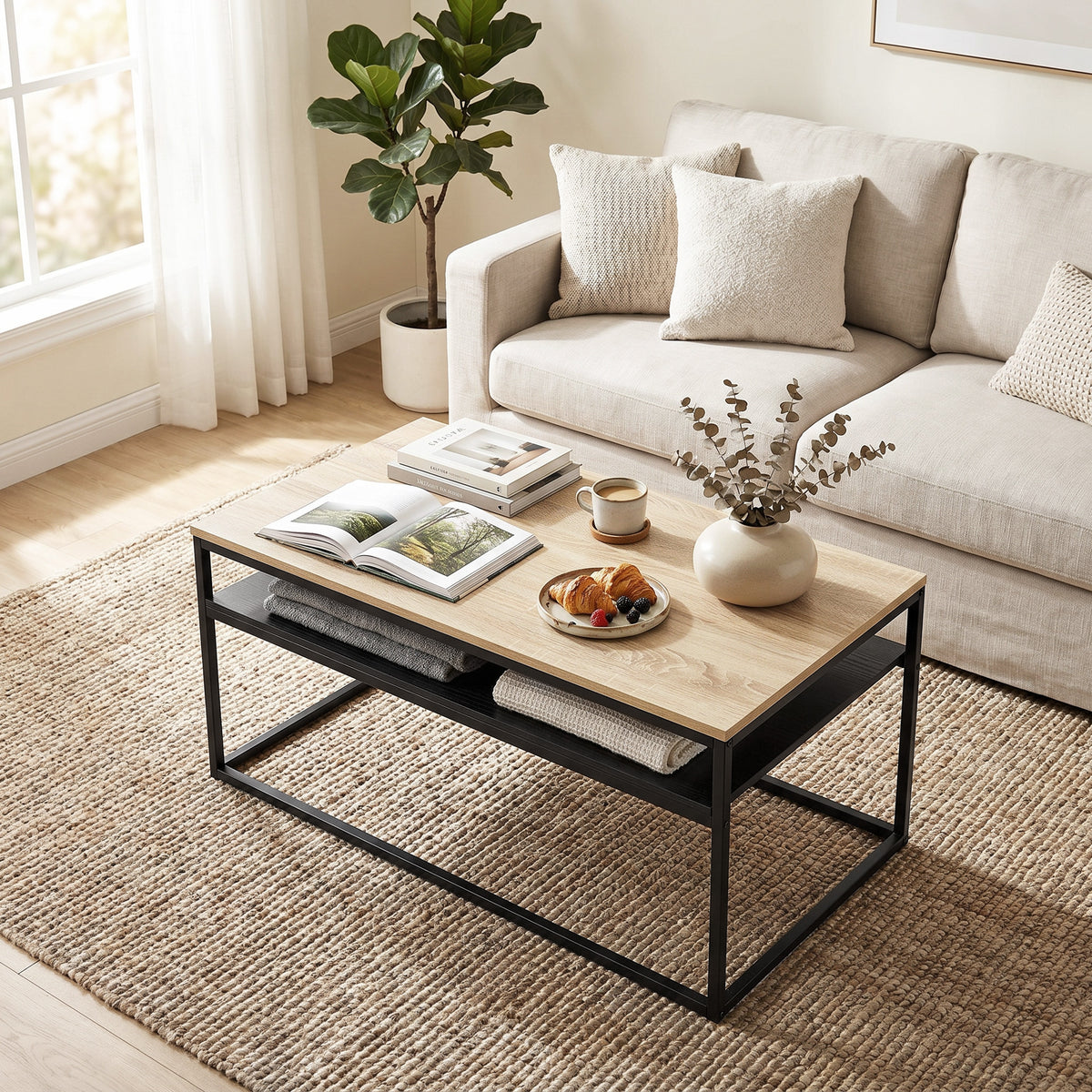 Couchtisch mit Ablage im Industrial-Stil