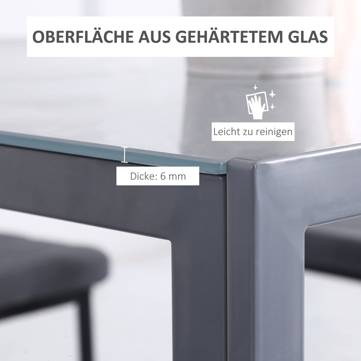 Quadratischer Esstisch mit Hartglasplatte