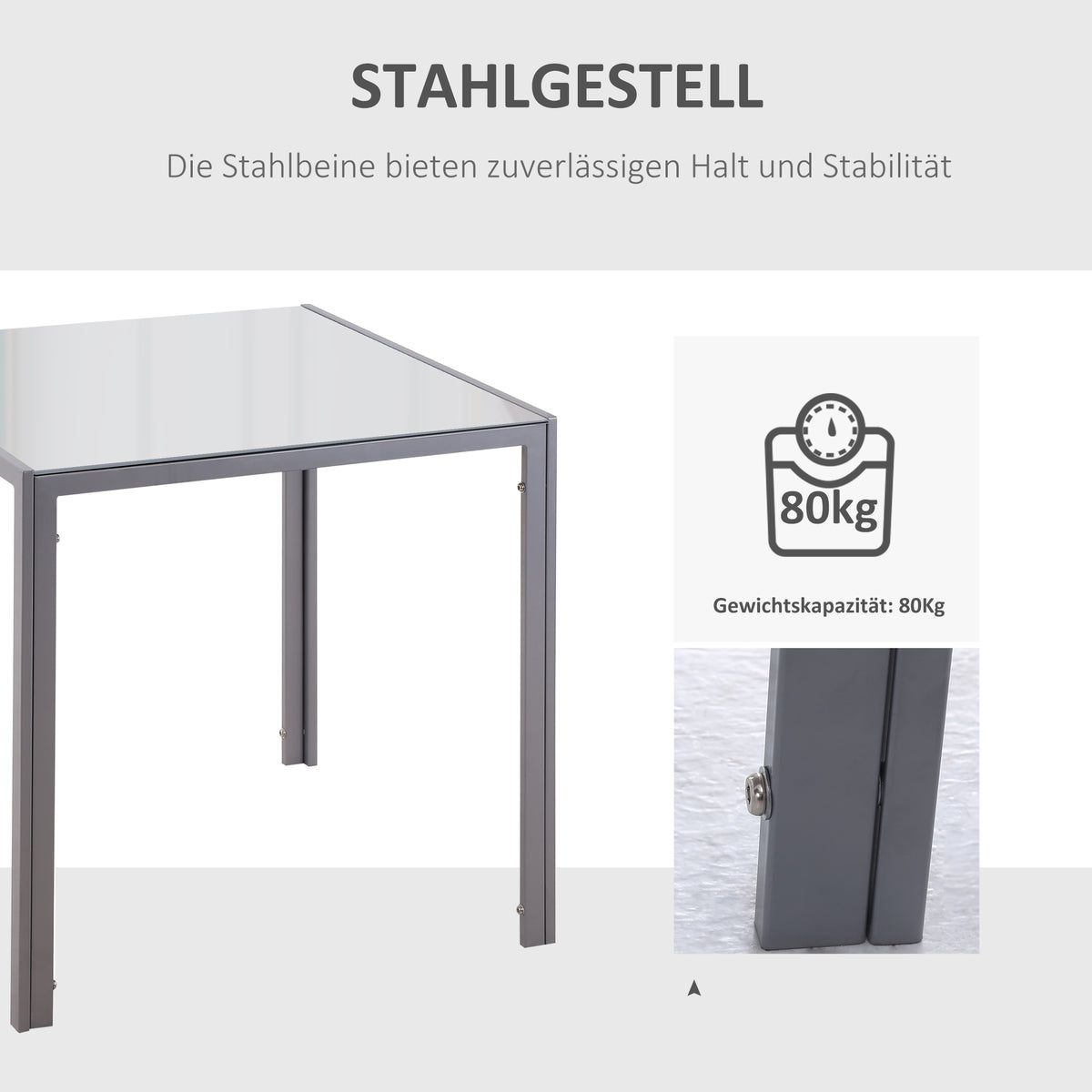 Quadratischer Esstisch mit Hartglasplatte