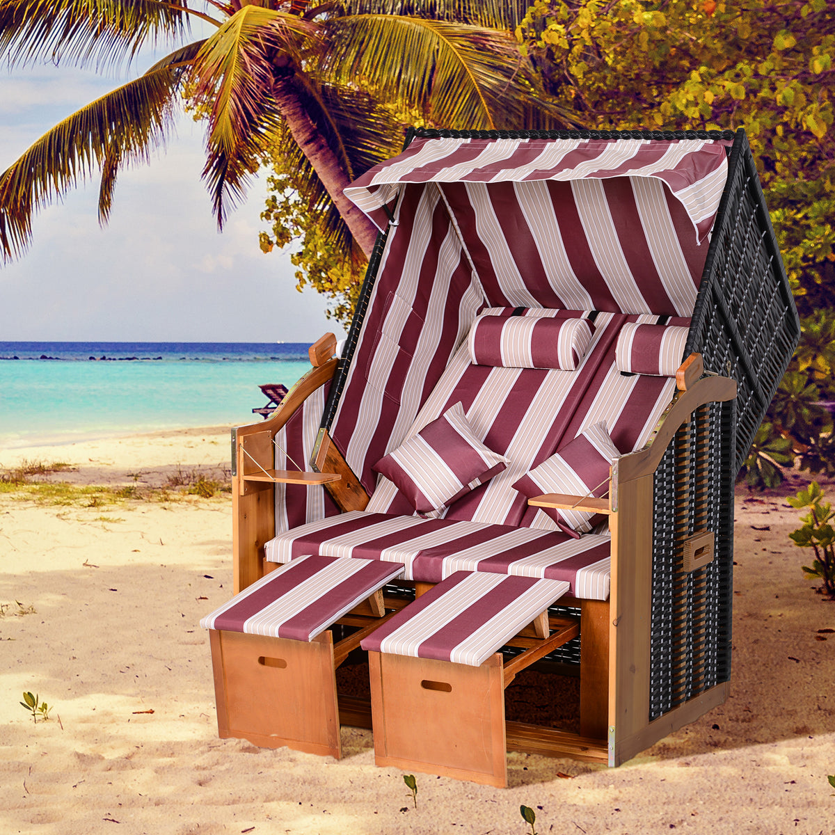 2-Sitzer-Strandkorb mit verstellbarer Rückenlehne