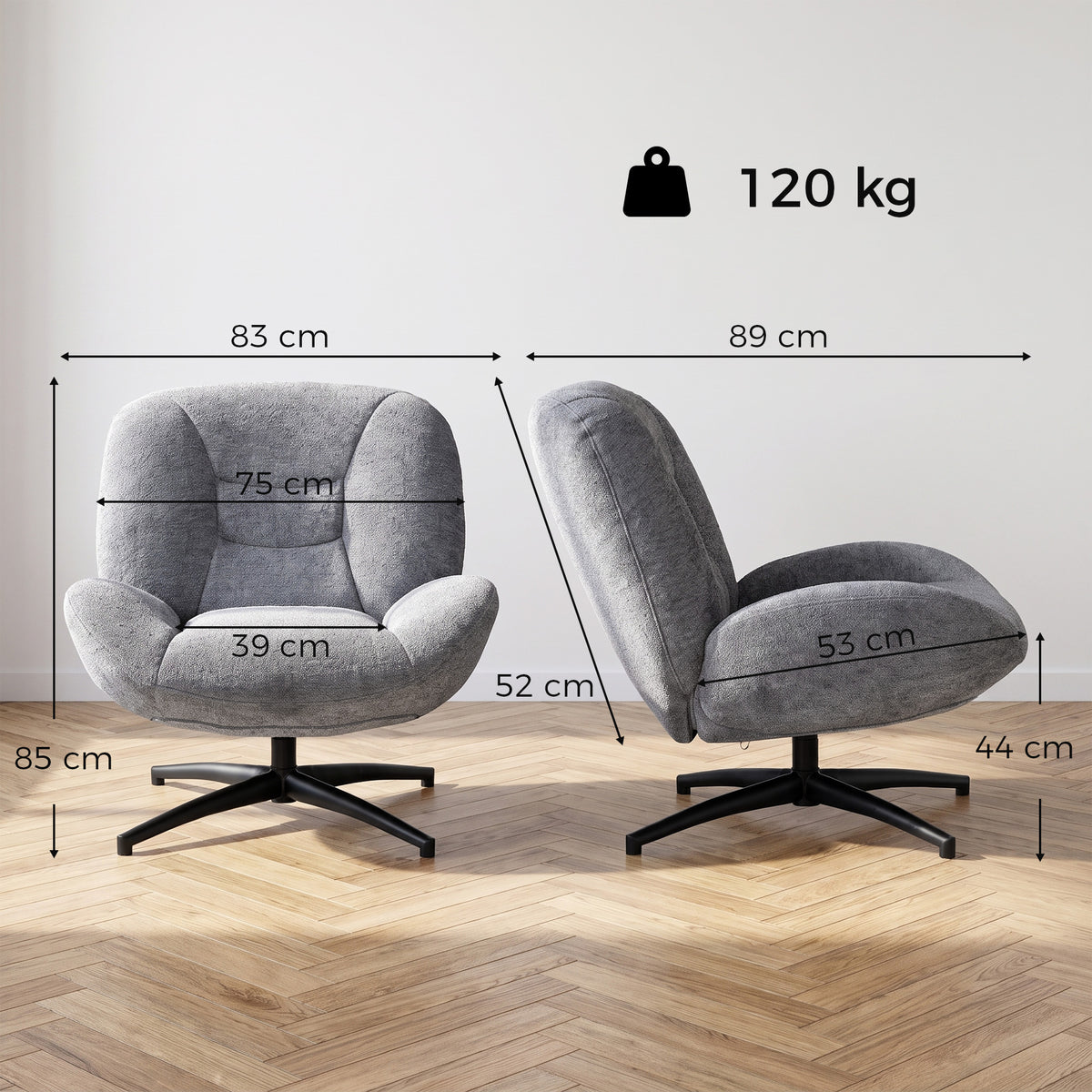 Drehsessel mit Armlehnen und 360°-Funktion