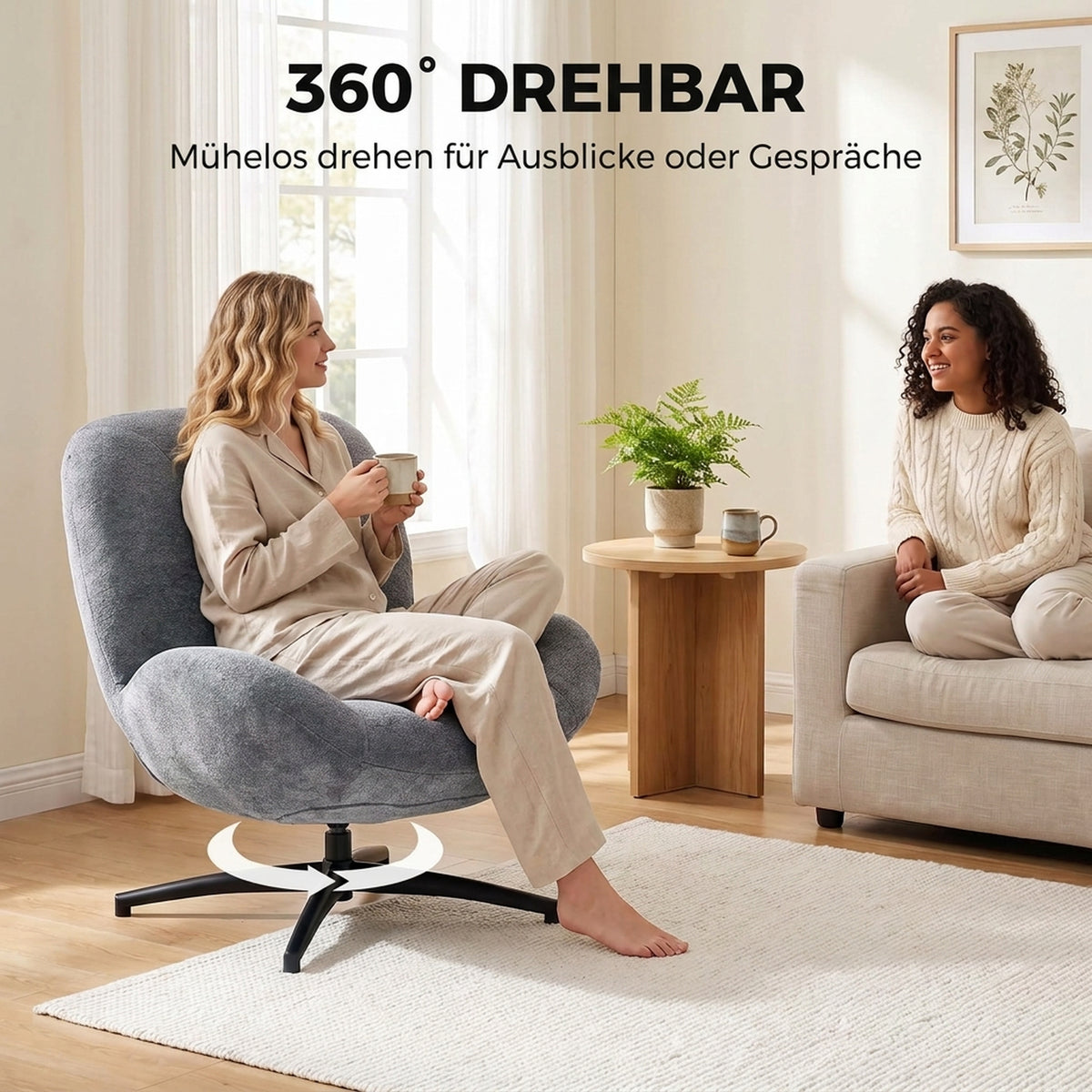 Drehsessel mit Armlehnen und 360°-Funktion