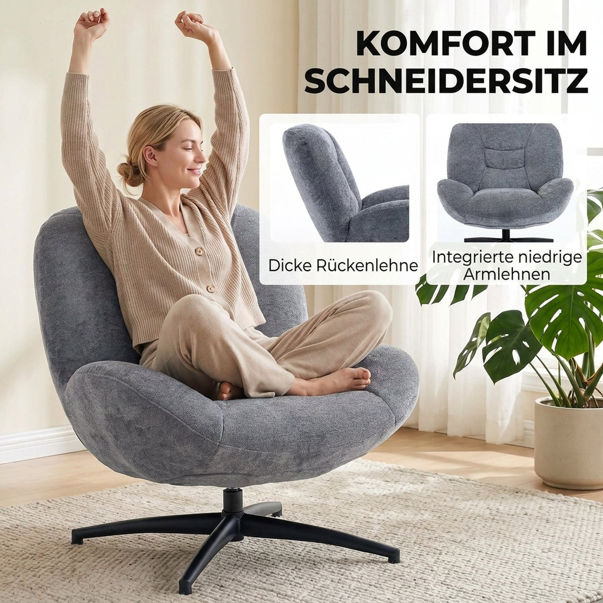Drehsessel mit Armlehnen und 360°-Funktion
