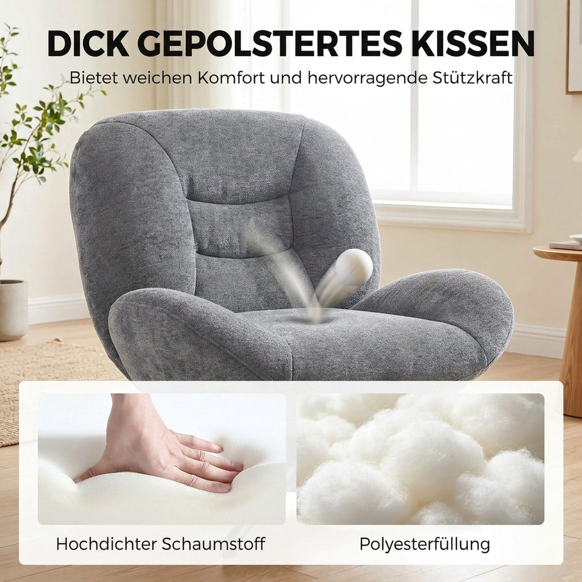 Drehsessel mit Armlehnen und 360°-Funktion