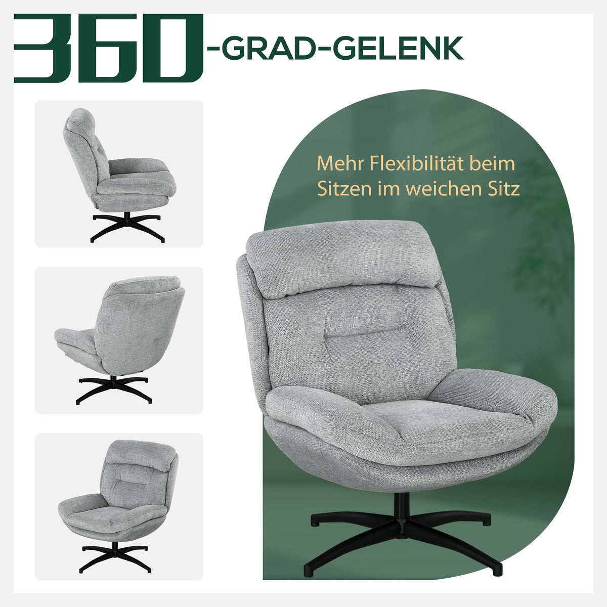 Drehsessel mit Armlehnen und 360°-Funktion
