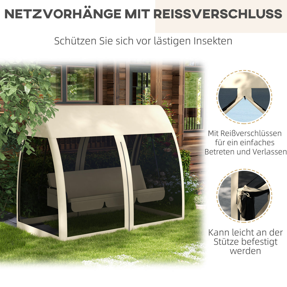 3-Sitzer-Hollywoodschaukel mit Liegefunktion und Netz
