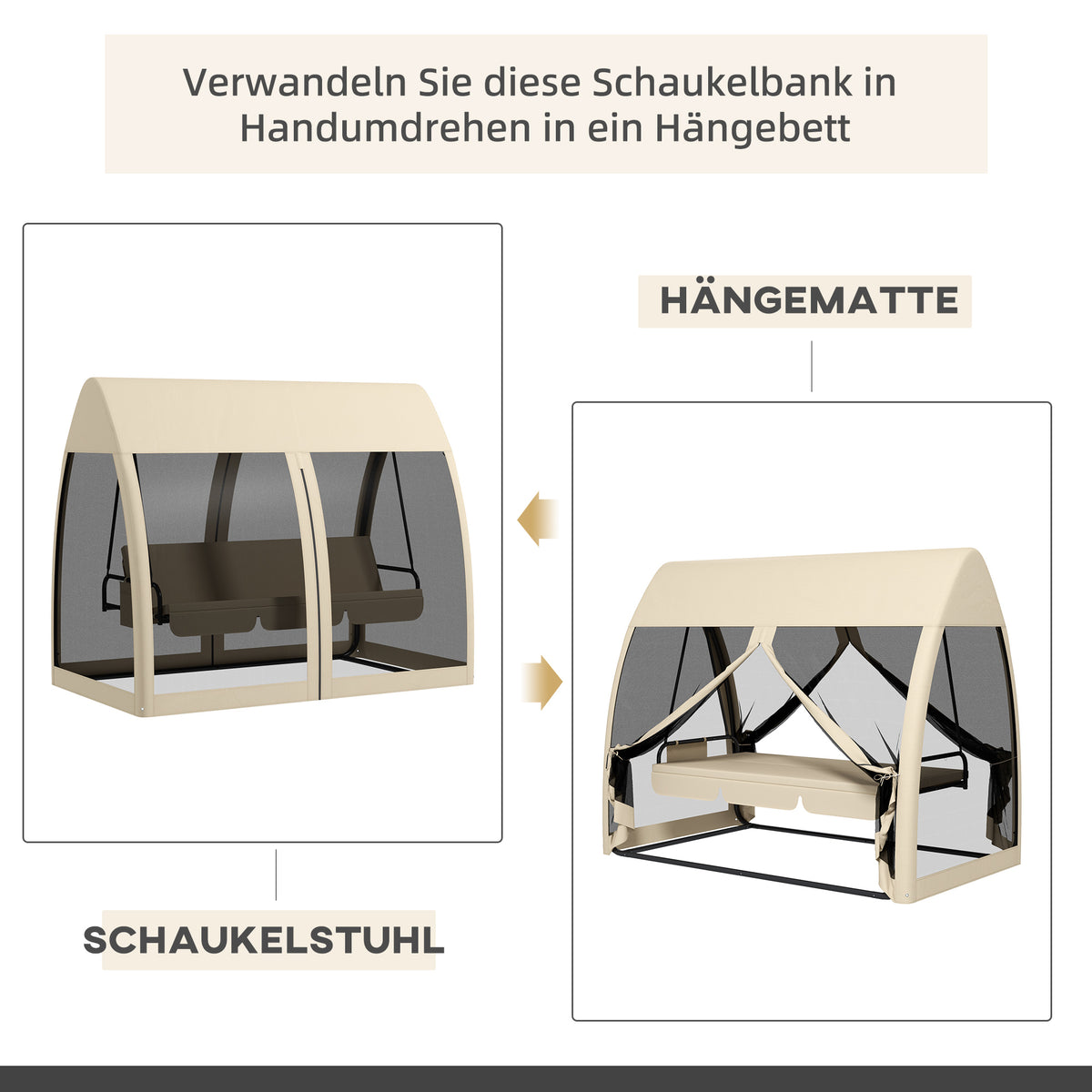 3-Sitzer-Hollywoodschaukel mit Liegefunktion und Netz