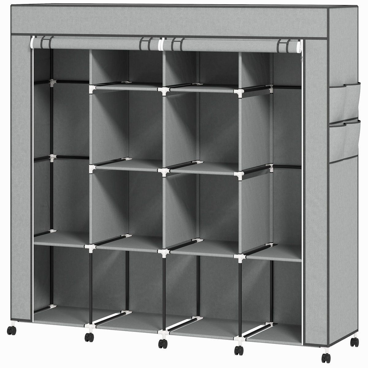Stoffkleiderschrank mit 2 Kleiderstangen und 10 Fächern