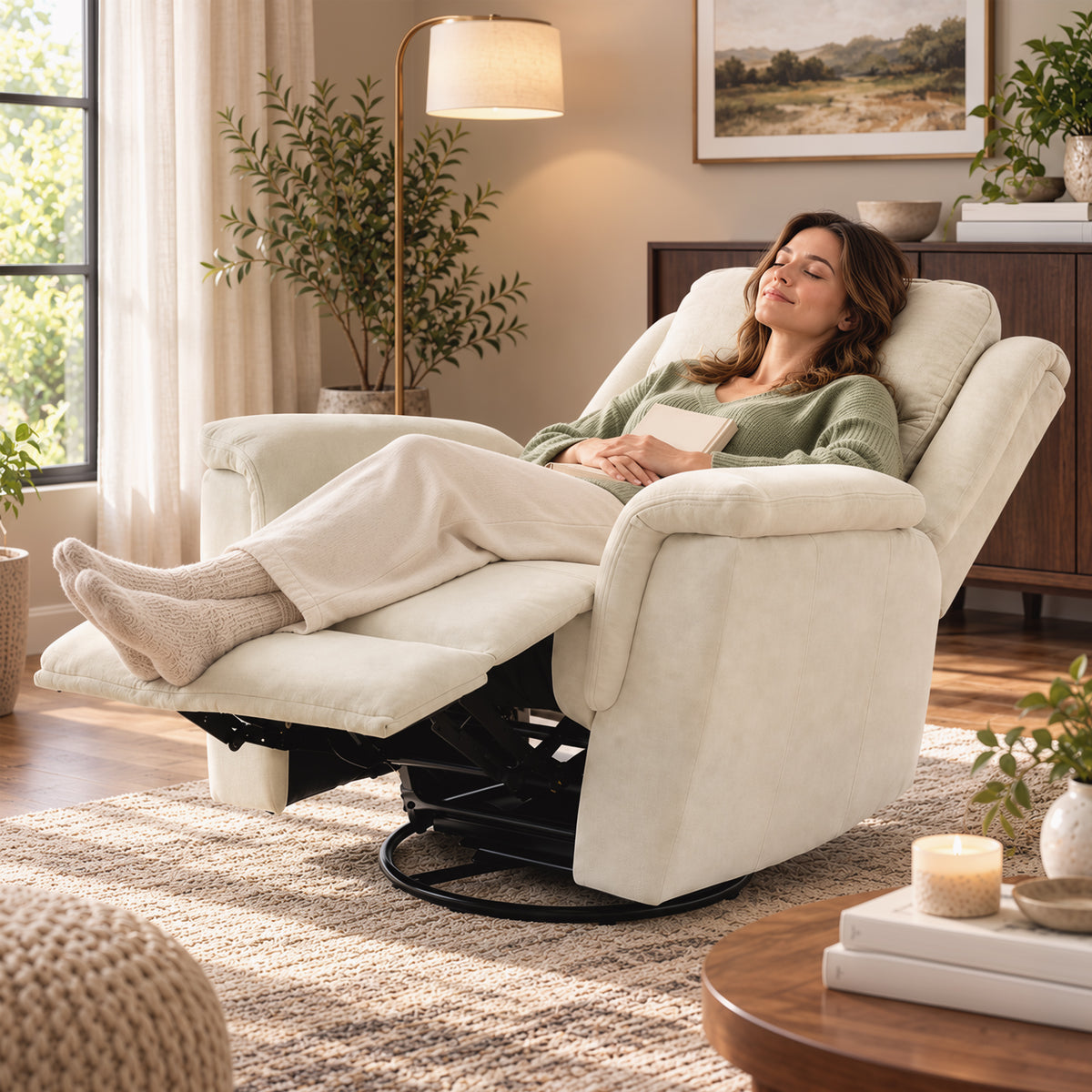 Relaxsessel mit Liege-, Wipp- und Drehfunktion