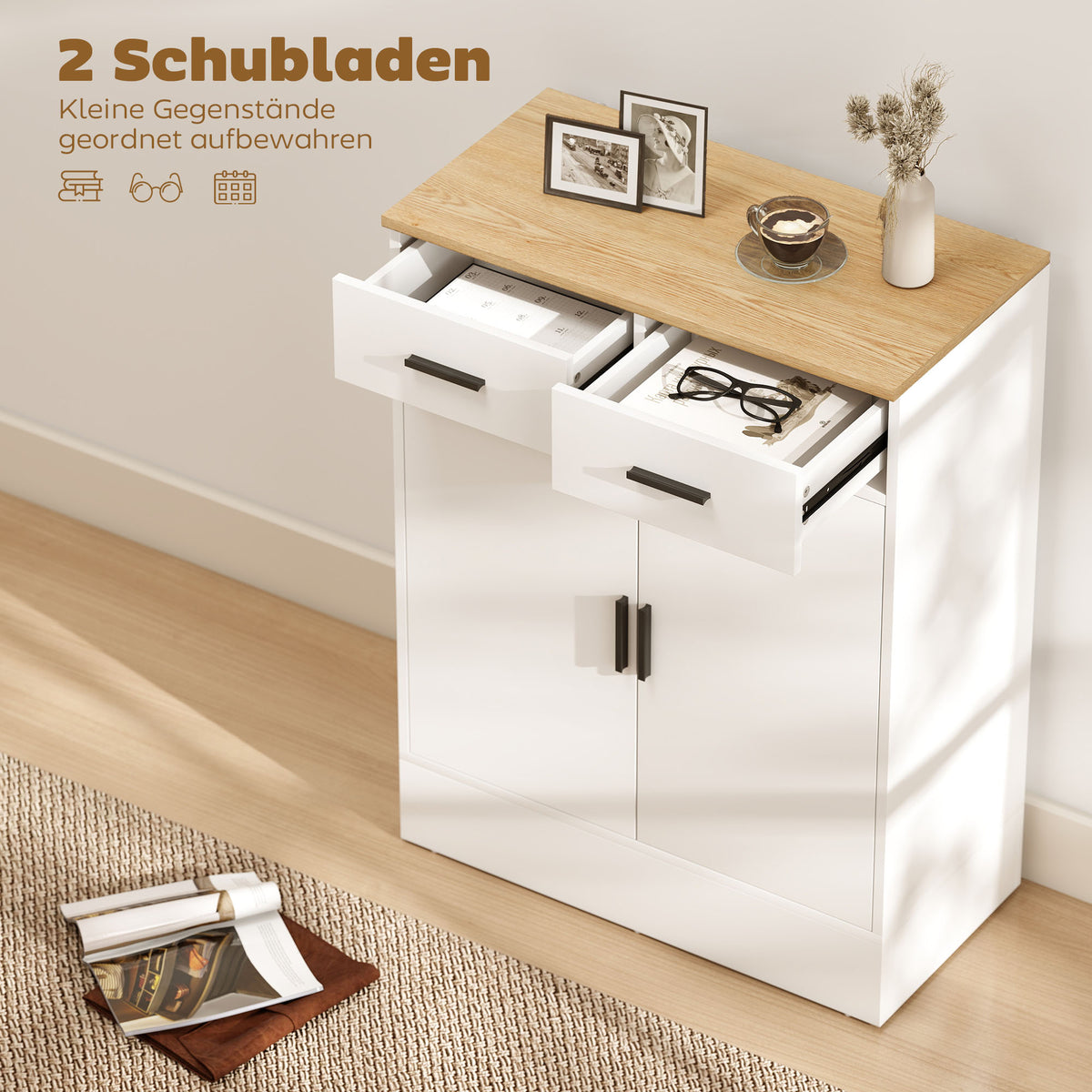 Sideboard 68 cm mit zwei Schubladen und verstellbarem Fach