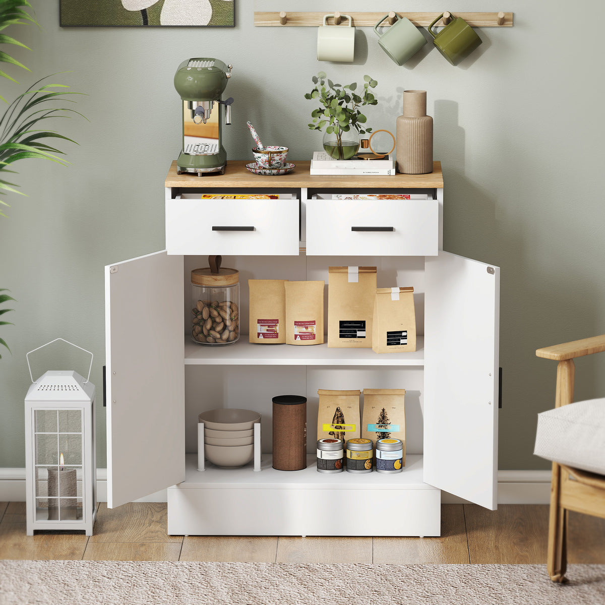 Sideboard 68 cm mit zwei Schubladen und verstellbarem Fach